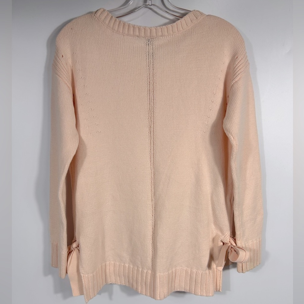 Ann Taylor Loft Cotton Light Pink Knit Crewneck Sweater Side Tie Size XS - Picture 3 of 8